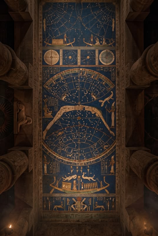 Mapa de estrelas dourado no teto do templo de Dendera